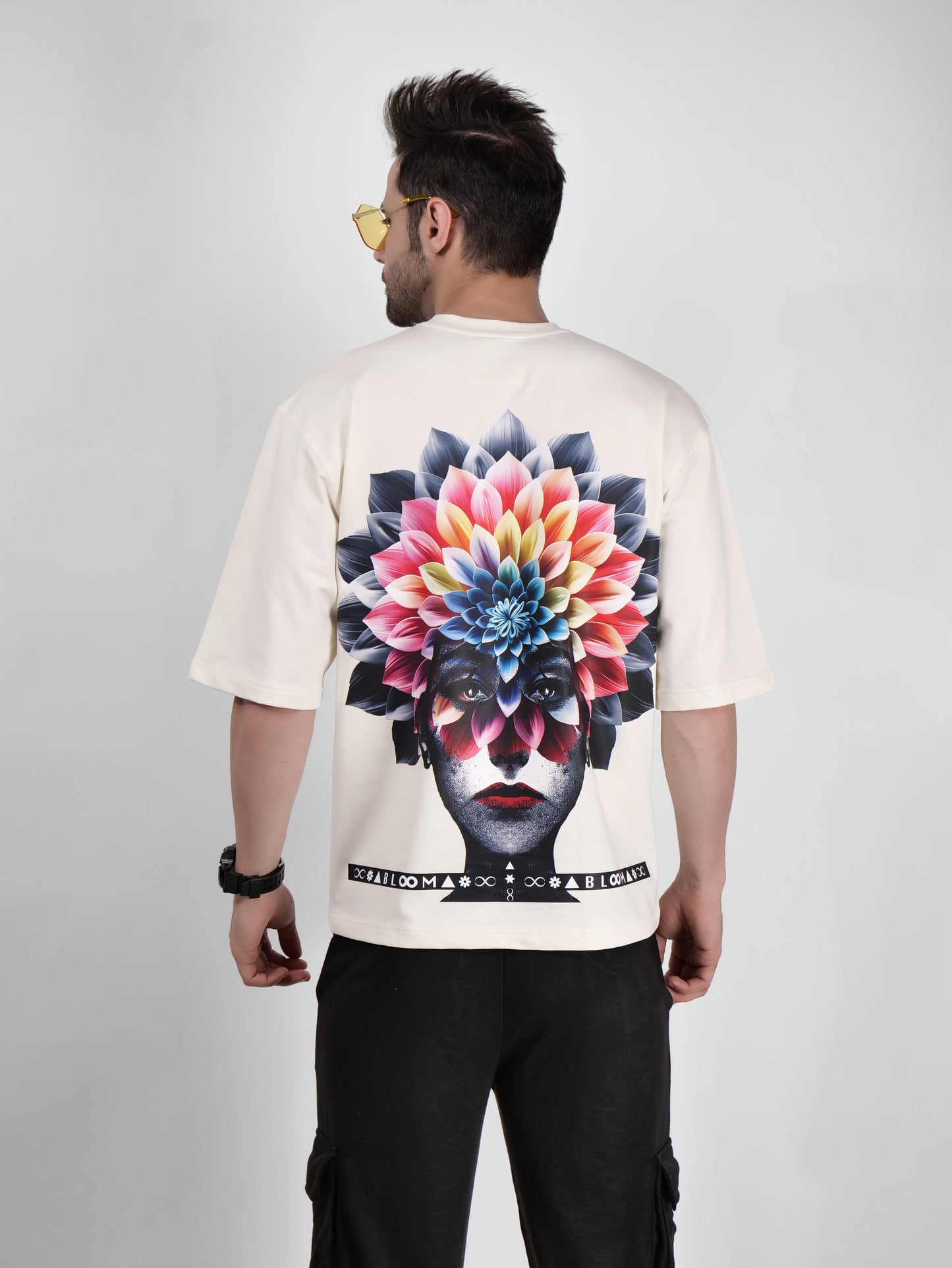 BLOOM SERIES(B07)-CREAM OVERSIZED UNISEX TSHIRT