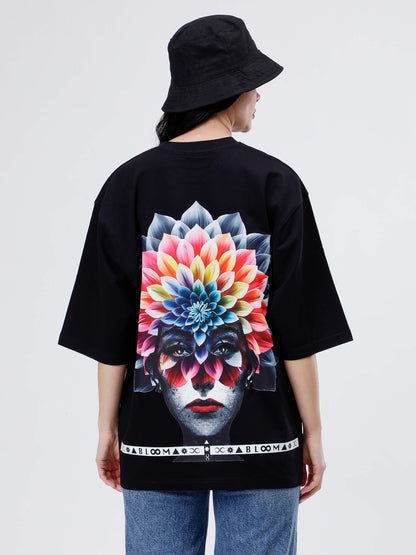 BLOOM SERIES(B07)-BLACK OVERSIZED UNISEX TSHIRT