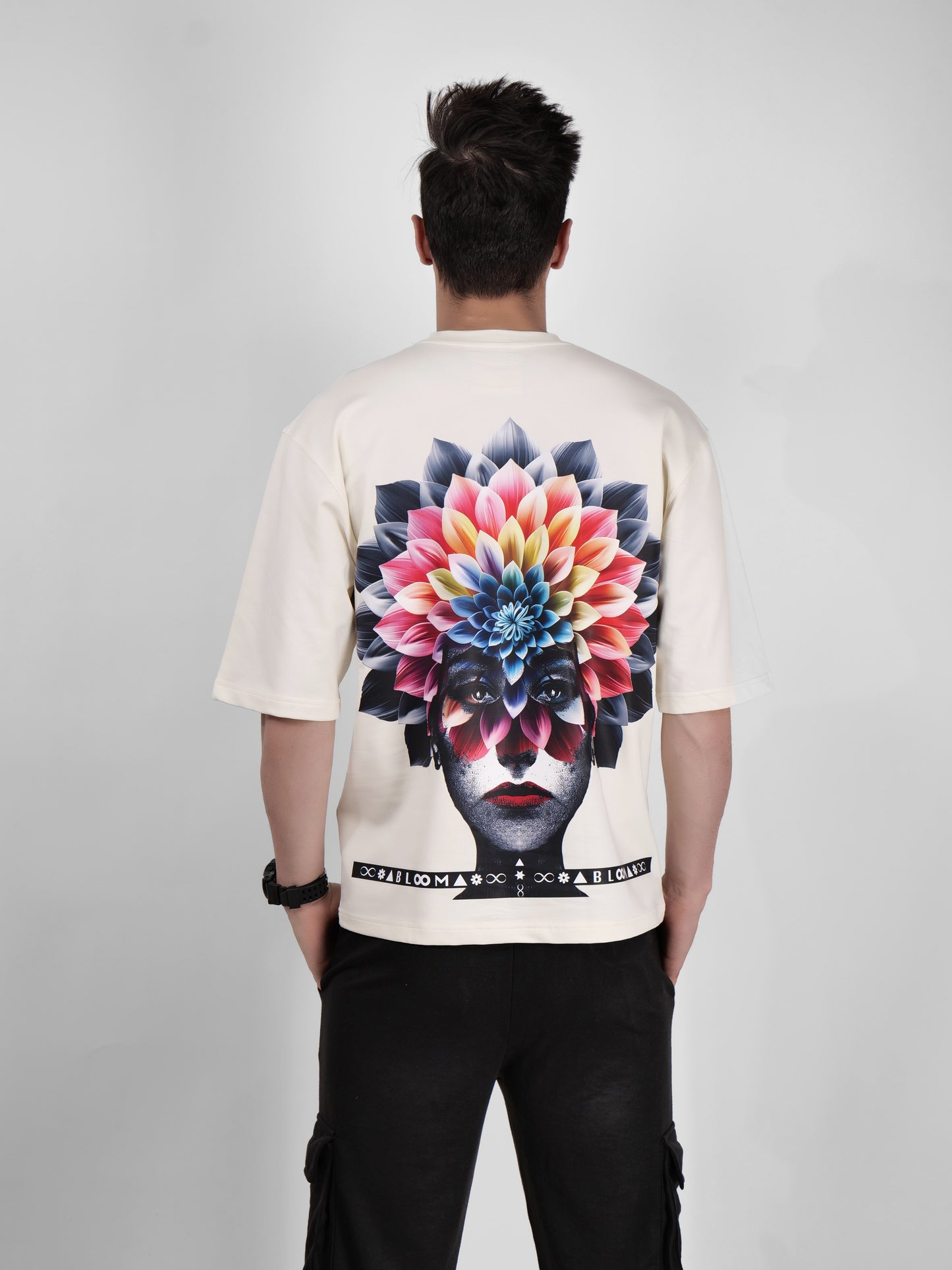 BLOOM SERIES(B07)-CREAM OVERSIZED UNISEX TSHIRT