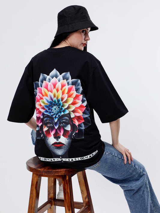 BLOOM SERIES(B07)-BLACK OVERSIZED UNISEX TSHIRT