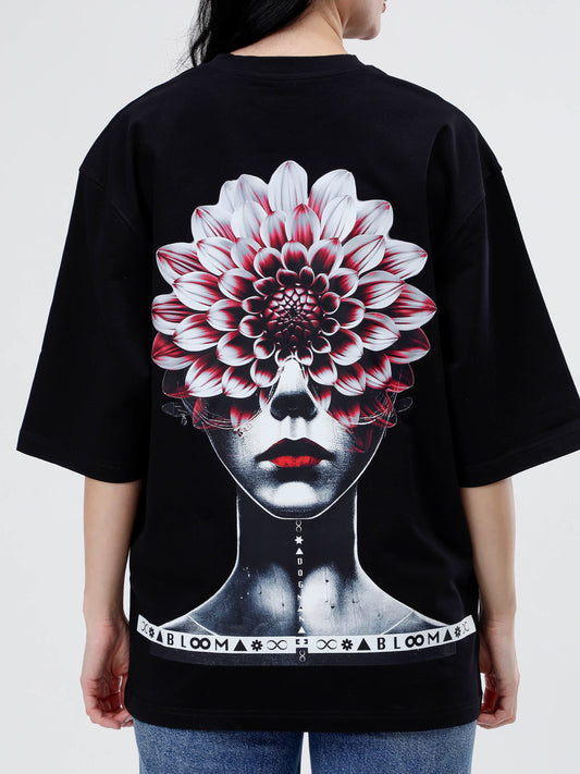 BLOOM SERIES(B03)-BLACK OVERSIZED UNISEX TSHIRT