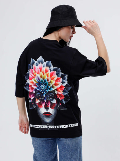 BLOOM SERIES(B07)-BLACK OVERSIZED UNISEX TSHIRT